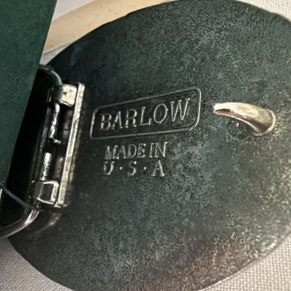 Vintage NIB BARLOW Belt Buckle Scrimshaw Jump Deer Silver 4" Oval USA - Picture 7 of 7
